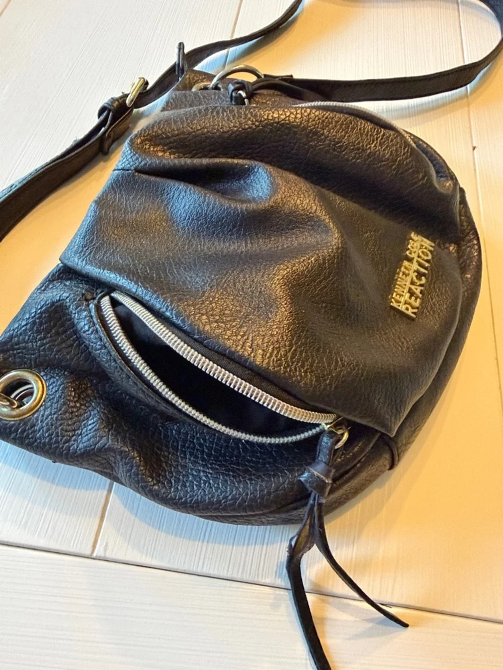 Kenneth Cole Reaction Black Pebbled Leather Crossbody Bag
